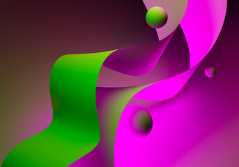 Poster - Neon background with waves and rounds. Futuristic abstract design. Banners, covers, layouts, and posters. Abstract geometry. Abstraction with lines for background. 3 D image