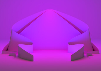 Poster - Artistic presentation of products. A catwalk for your product. Stand for displaying the product. Product advertising. Geometric background in pink color. Fancy pattern. 3D rendering.