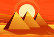 Egypt pyramids of Giza are egyptian pharaoh tomb on dry sand desert in evening with orange sky vector.