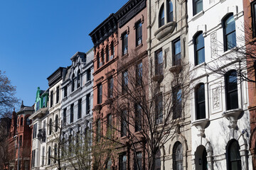 Wall Mural - Row of Colorful Old Brownstone Homes on the Upper West Side of New York City