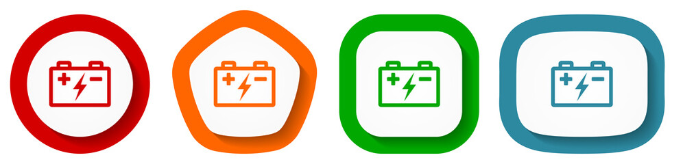 Poster - Battery, power storage vector icons, set of pentagon, square, oval and circle shape buttons