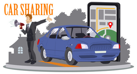 Wall Mural - Car sharing illustration concept. Illustration for internet and mobile website.