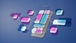 © Chaosamran_Studio - UX UI flowchart connection node graphic designer creative planning application process development data prototype wireframe for web mobile icon phone . User experience concept. 3d rendering.