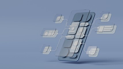 Poster - UX UI flowchart connection node graphic designer creative planning application process development data prototype wireframe for web mobile icon phone . User experience concept. 3d rendering.