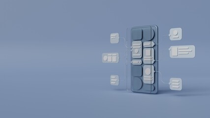 Aufkleber - UX UI flowchart connection node graphic designer creative planning application process development data prototype wireframe for web mobile icon phone . User experience concept. 3d rendering.