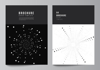 Poster - Vector layout of A4 cover design templates for brochure, flyer layout, booklet, cover design, book design. Black color technology background. Digital visualization of science, medicine, tech concept.
