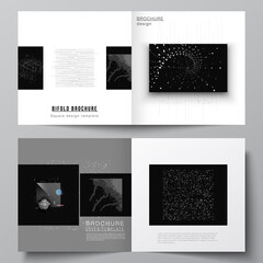 Poster - Vector layout of two covers templates for square bifold brochure, flyer, cover design, book design, brochure cover. Abstract technology black color science background. Digital data visualization.
