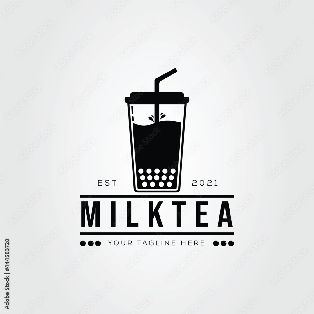 milk tea and bubble drink logo vector illustration design. vintage bubble  tea isolated logo for beverage cafe Stock Vector | Adobe Stock, image size:1000x1000