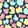 © Caelestiss - Seamless pattern vector background with pastel colored random organic shape blobs on blue backdrop. Simple texture for textile, fabric, wrapping paper