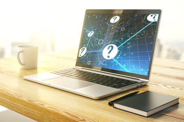 Aufkleber - Modern computer monitor with question mark hologram. Sociology and psychology concept. 3D Rendering
