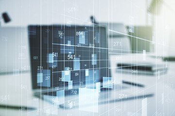 Aufkleber - Multi exposure of creative statistics data hologram on laptop background, stats and analytics concept