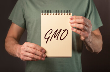 GMO acronym. Inscription on paper. genetically modified organism