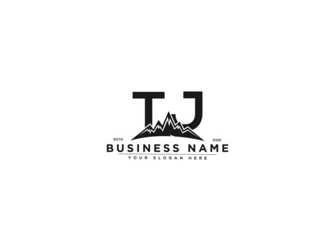 Letter UJ Logo, line art uj mountain logo icon vector for river forest hill landscape typography image design