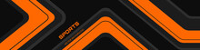 Black Abstract Wide Horizontal Banner With Orange And Gray Lines, Arrows And Angles. Dark Modern Sporty Bright Futuristic Horizontal Abstract Background. Wide Vector Illustration EPS10.