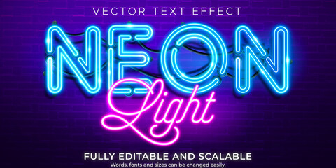 neon light text effect, editable retro and glowing text style