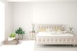 © AntonSh - Soft color bedroom interior. Scandinavian design. 3D illustration