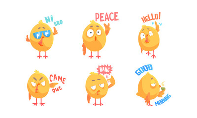 Poster - Cute Comic Yellow Chick Character Showing Different Emotion Vector Set