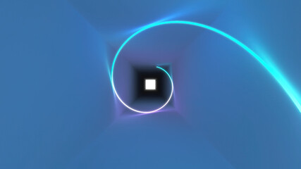 Poster - 3D illustration of blue ray of light advancing through the tunnel