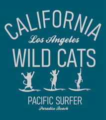 Wall Mural - California surfer wild cats graphic design vector art