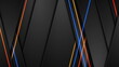 Black tech abstract background with blue and orange neon laser lines