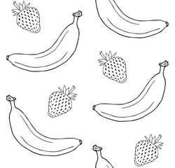 Sticker - Vector seamless pattern of hand drawn sketch doodle bananas and strawberry isolated on white background