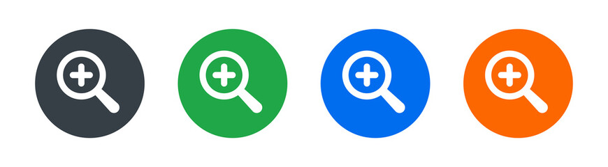 Poster - Magnifying glass, zoom in icon collection. Search with plus symbol. Vector illustration