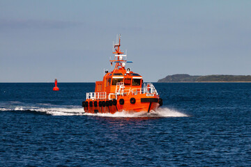 Poster - Bright orange Pilot-Boat returning from mission in the Baltic Sea