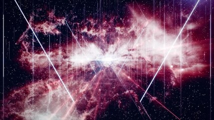 Wall Mural - galaxy through neon light loop. travel passing neon light with star glow go to deep galaxy seamless 