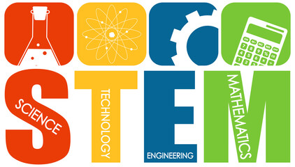 Wall Mural - stem education logo banner with learning icons