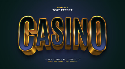Wall Mural - luxury blue and gold casino text style with 3d and curved effect. editable text style effect
