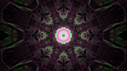 Wall Mural - 3D rendering of a glowing neon explosion pattern with a vibrant pink center