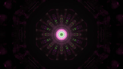 Wall Mural - 3D rendering of a dark abyss with a bright neon star-like explosion in the center