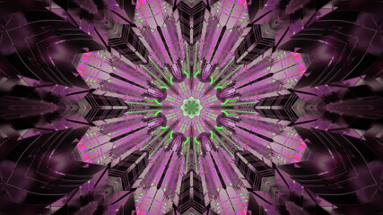 Wall Mural - 3D rendering of a dark abstract illusion, reminiscent of a flower-shaped kaleidoscope pattern