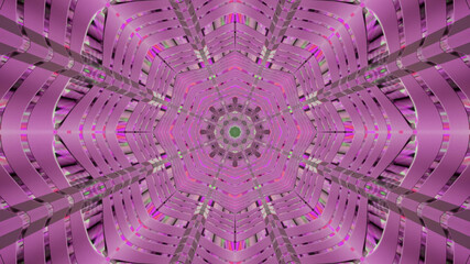 Wall Mural - 3D rendering of an abstract neon pink tunnel with sharp reflective edges and a snowflake-like shape