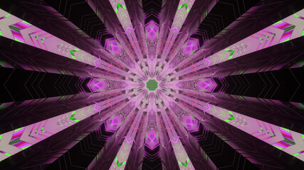 Wall Mural - 3D render of a futuristic snowflake-shaped tunnel with neon pink lights coming out of