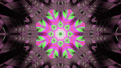 Wall Mural - 3D rendering of a futuristic abstract pattern with shiny walls and neon lights in the center
