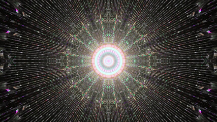Wall Mural - 3D rendering of a dark bottomless pit with neon lights coming out of the center like an explosion