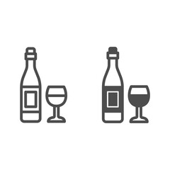 Poster - bottle wine and glass line and solid icon, winery concept, alcohol beverage and wineglass vector sign on white background, outline style icon for mobile concept and web design. Vector graphics.