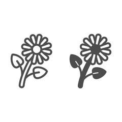 Poster - Sunflower line and solid icon, plants and flowers concept, summer flower vector sign on white background, outline style icon for mobile concept and web design. Vector graphics.