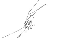 Continuous One Line Drawing Father Giving Hand To A Child. Childhood With Family. Boy Have Bonding With His Father. Hero Father And Family Pride. Single Line Draw Design Vector Graphic Illustration