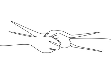 Aufkleber - single one line drawing two hands holding each other. sign or symbol of love, relationship, couple, 