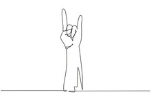 Single One Line Drawing Rock On Gesture Symbol. Heavy Metal Hand Gesture. Nonverbal Signs Or Symbols. Hand Variation Shape Concept. Modern Continuous Line Draw Design Graphic Vector Illustration