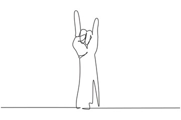 Poster - Single one line drawing rock on gesture symbol. Heavy metal hand gesture. Nonverbal signs or symbols. Hand variation shape concept. Modern continuous line draw design graphic vector illustration