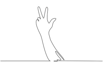 Poster - Single continuous line drawing counting hand sign. Number three hand count. Learn to count numbers. Concept of education. Nonverbal signs or symbols. One line draw graphic design vector illustration