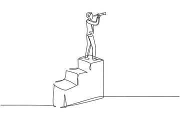 Poster - single one line drawing vision concept in business of businessman and telescope, monocular. symbol l