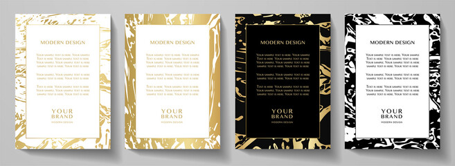 Sticker - Modern black and gold frame design set (collection). Premium vector layout background with luxury pattern for certificate, business catalog, brochure template, menu