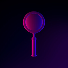 Poster - Neon realistic magnifying glass icon. 3d rendering ui ux interface element. Dark glowing symbol.
