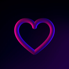 Poster - Contour line neon heart icon. 3d rendering ui ux interface element. Dark glowing symbol.
