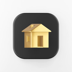 Poster - Golden house icon. 3d rendering black square key button, interface ui ux element.