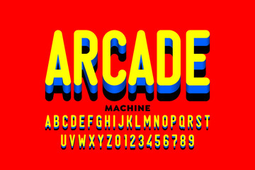 Aufkleber - arcade machine game style font, alphabet letters and numbers vector illustration